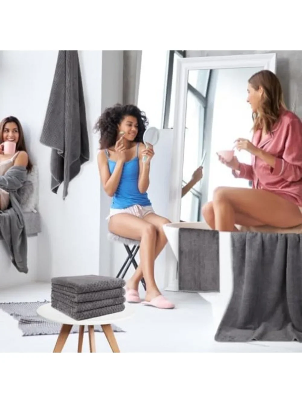 Soft Absorbent 8-Piece Bath Towel Set - 2 Bath, 2 Hand, 4 Wash Cloths, Grey